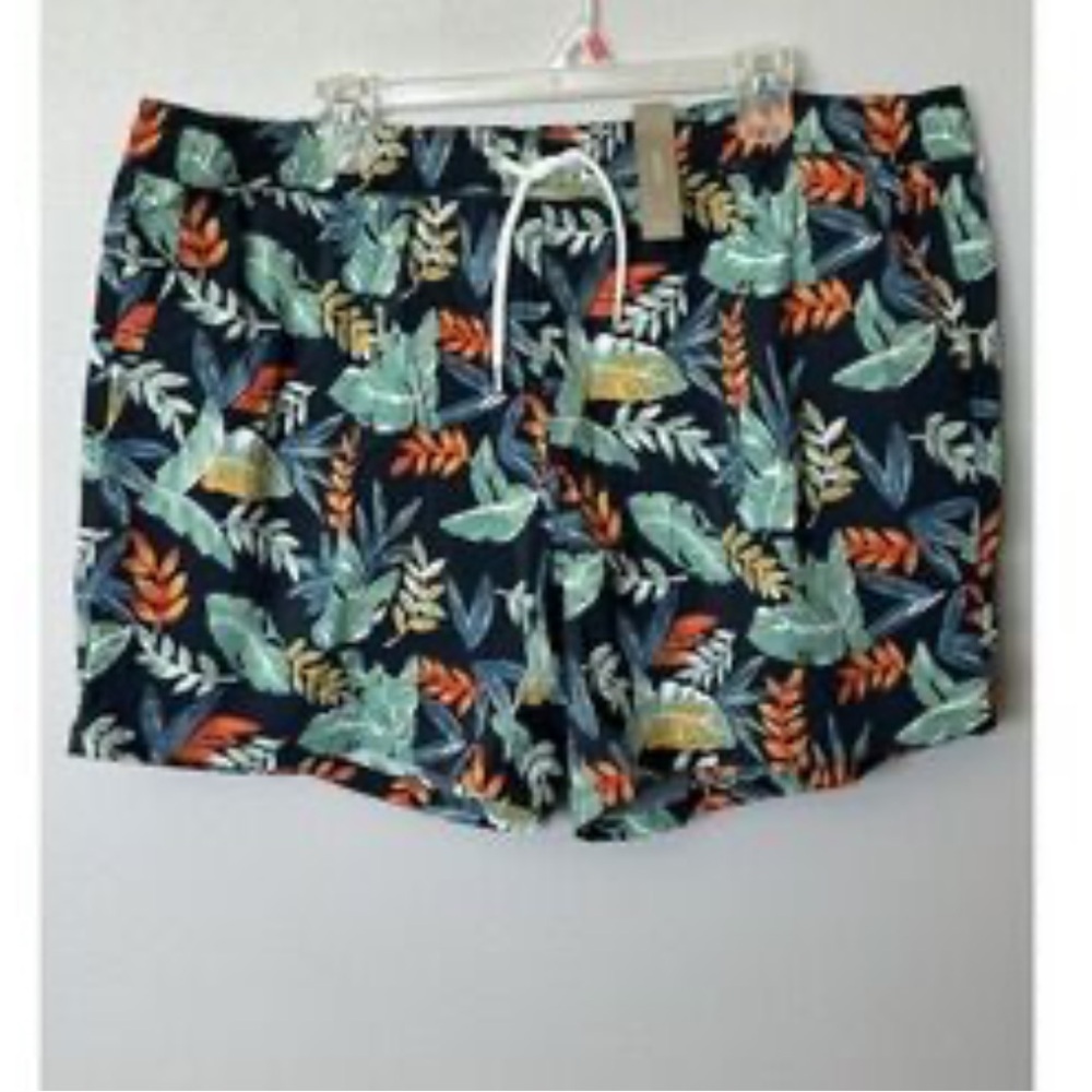 J. Crew Leaf Print Swim Trunks - Blue and Green